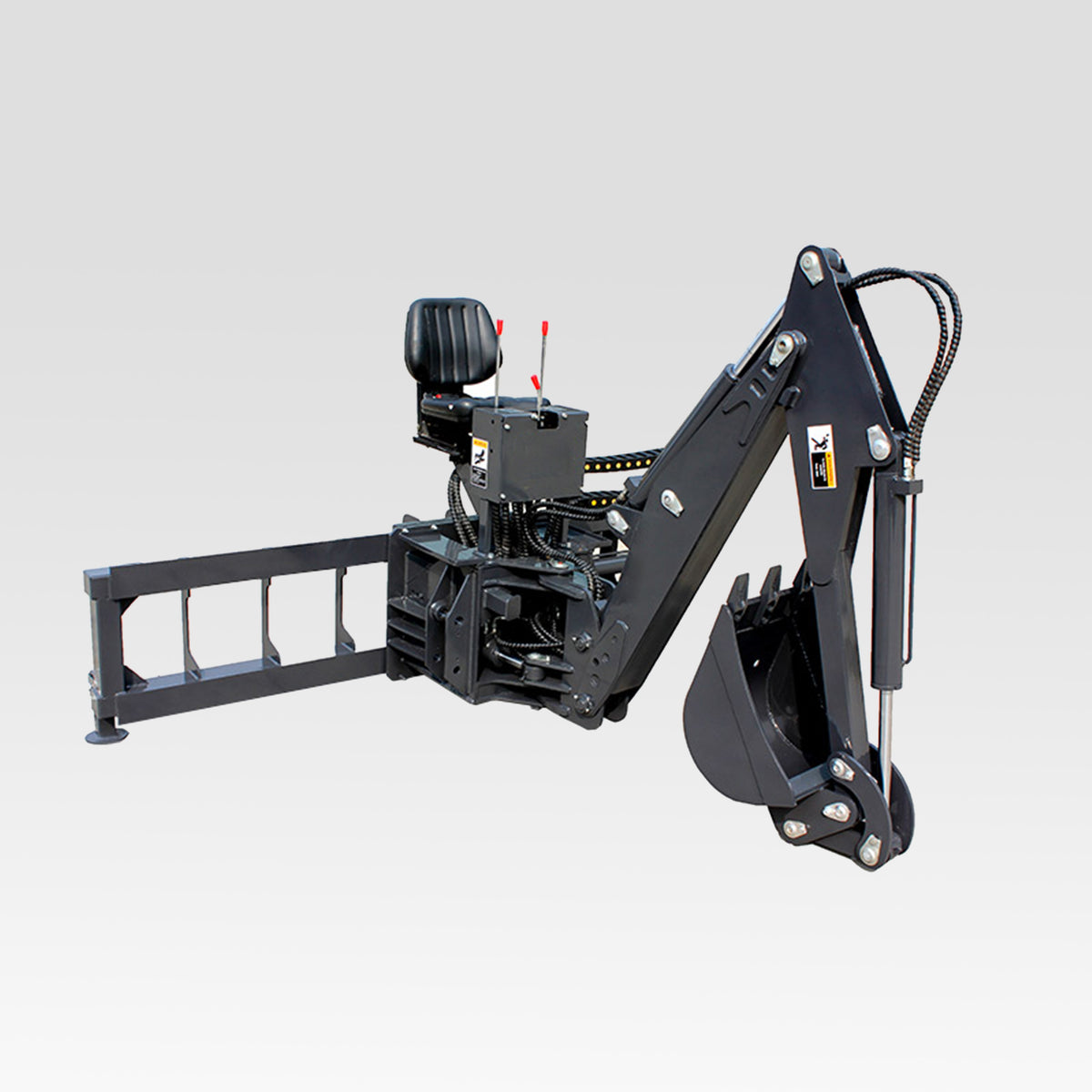 HCN Skid Steer Backhoe Digger Attachment, Dual Hydraulic Cylinder Swing, Foldable Stabilizers, Heavy-Duty Teeth, Multiple Bucket Options for Excavation